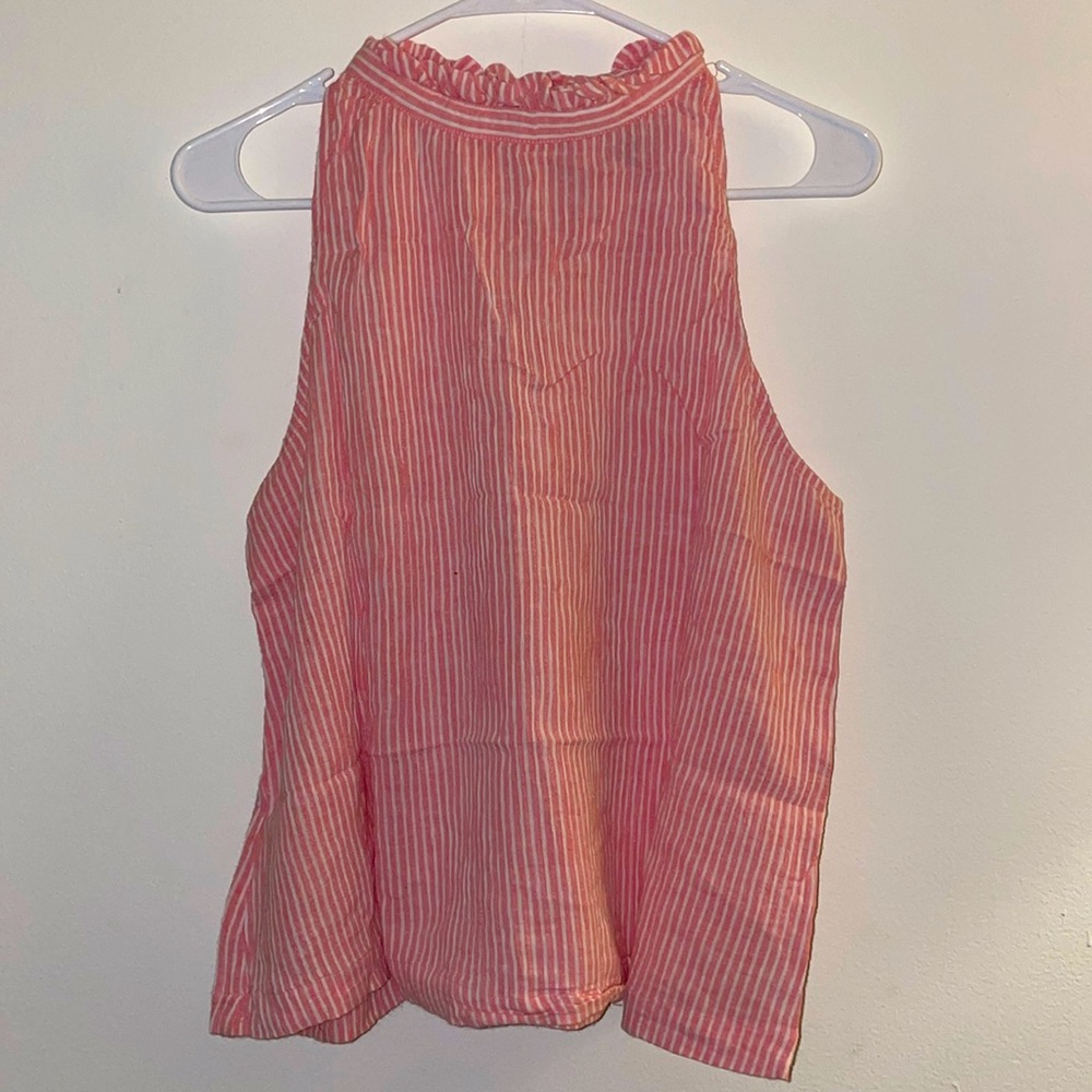 Universal Threads pink & white high neck pinstripe tank top with keyhole back
